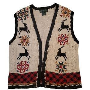Vintage Bushwacker Knit Vest with Reindeer and Snowflake Patterns Size L Large
